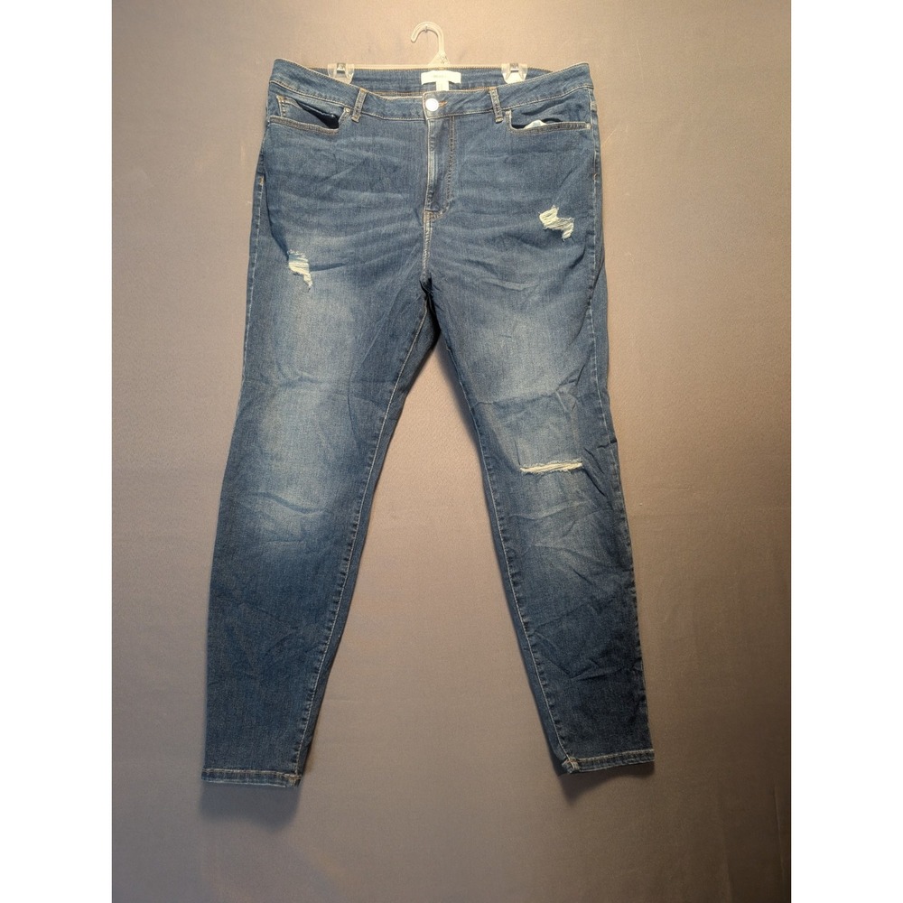 Forever 21+ Jeans Womens 20 Blue Denim Distressed Skinny Leg Comfort Outdoor